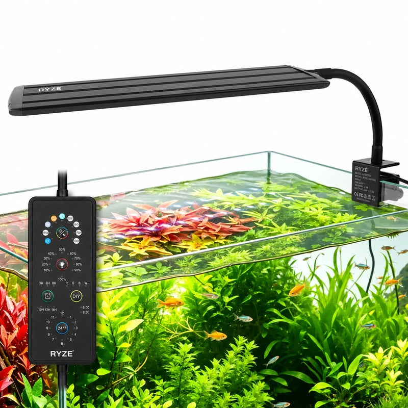 Clip On Aquarium Light for Plants with 24/7 Natural Mode & DIY RGBW Mode (12W for 7.9″-11.8″ Tank)