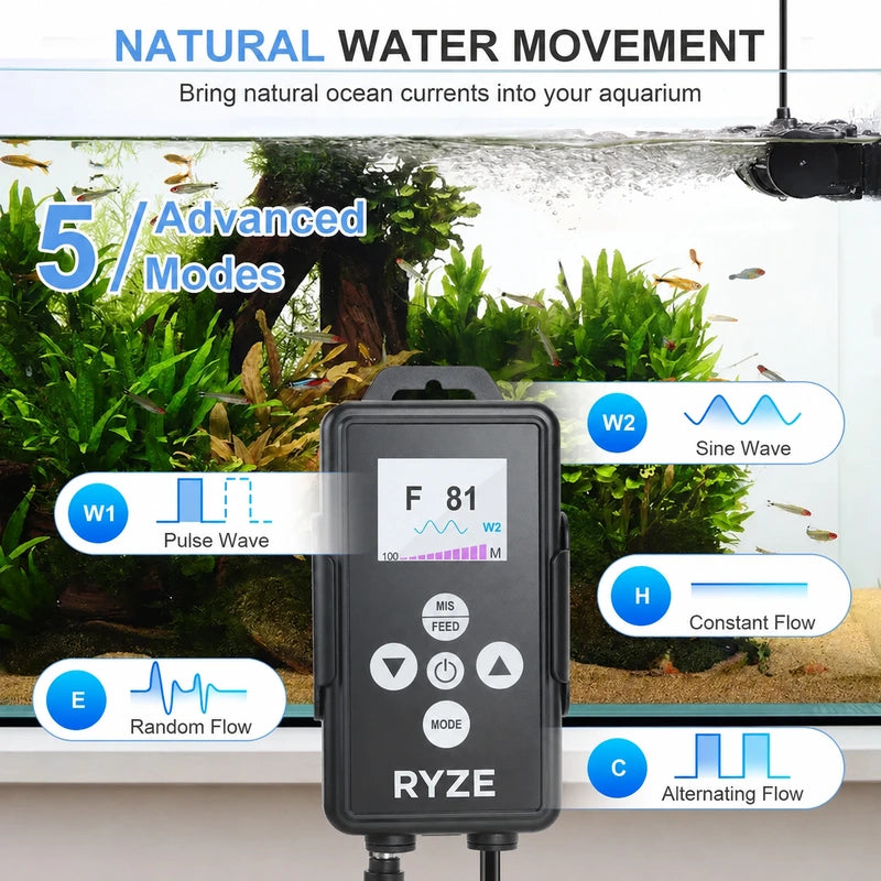 DC 24V RYZE Aquarium Wave Maker, Adjustable Flow for Reef & Freshwater Tanks up to 135 Gallons (18W 2100 GPH)