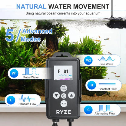 DC 24V RYZE Aquarium Wave Maker, Adjustable Flow for Reef & Freshwater Tanks up to 135 Gallons (18W 2100 GPH)