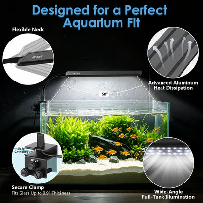 Clip On Aquarium Light for Plants with 24/7 Natural Mode & DIY RGBW Mode (12W for 7.9″-11.8″ Tank)