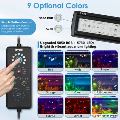 Clip On Aquarium Light for Plants with 24/7 Natural Mode & DIY RGBW Mode (12W for 7.9″-11.8″ Tank)