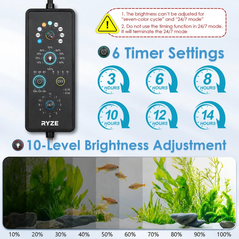Clip On Aquarium Light for Plants with 24/7 Natural Mode & DIY RGBW Mode (12W for 7.9″-11.8″ Tank)