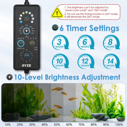 Clip On Aquarium Light for Plants with 24/7 Natural Mode & DIY RGBW Mode (12W for 7.9″-11.8″ Tank)