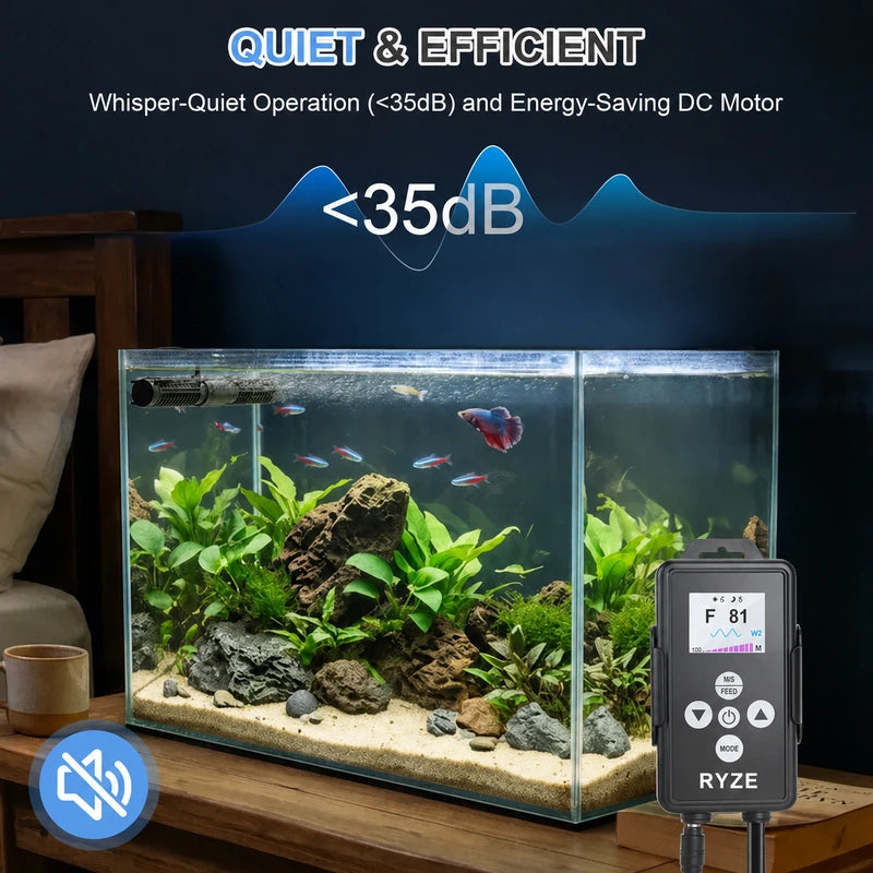 DC 24V RYZE Aquarium Wave Maker, Adjustable Flow for Reef & Freshwater Tanks up to 135 Gallons (18W 2100 GPH)