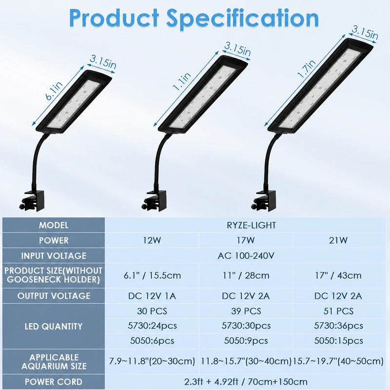 Clip On Aquarium Light for Plants with 24/7 Natural Mode & DIY RGBW Mode (12W for 7.9″-11.8″ Tank)