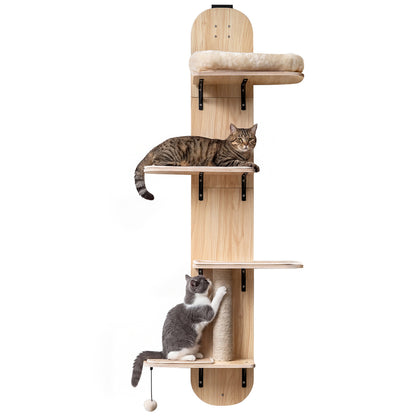 Door-Mounted Cat Climber with 4 Platforms and Plush Bed - Beige