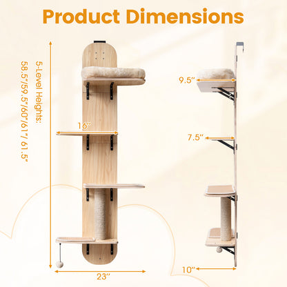 Door-Mounted Cat Climber with 4 Platforms and Plush Bed - Beige