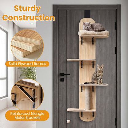 Door-Mounted Cat Climber with 4 Platforms and Plush Bed - Beige