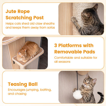 Door-Mounted Cat Climber with 4 Platforms and Plush Bed - Beige